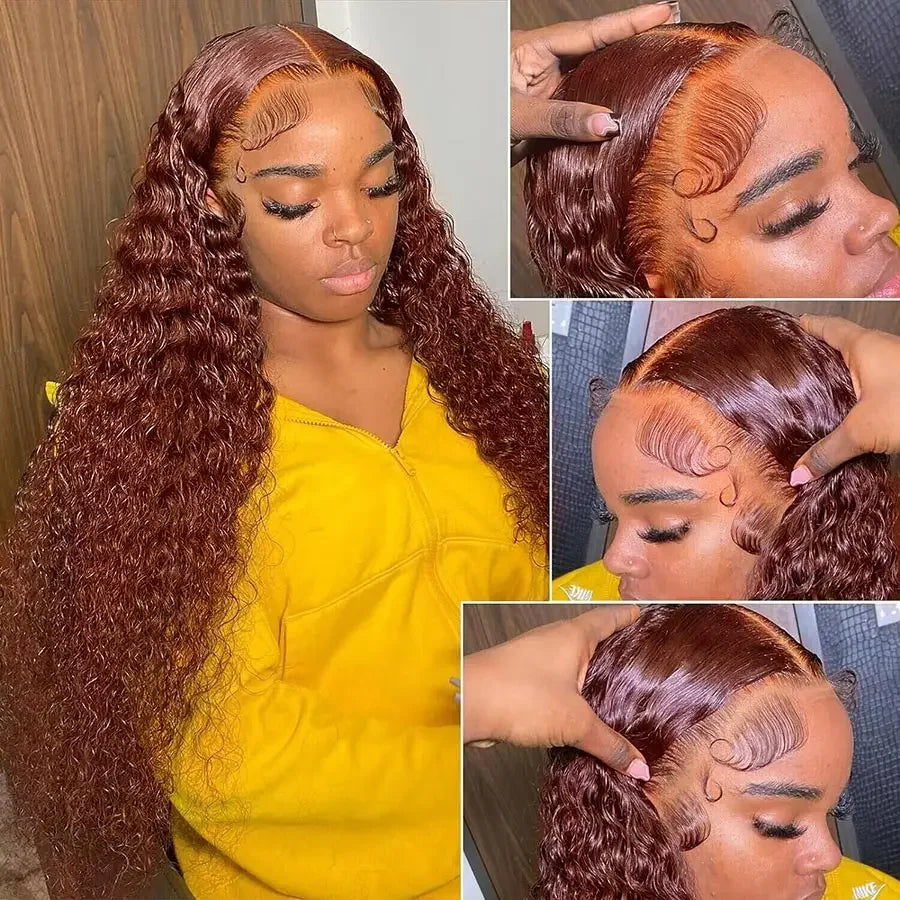 Mary jane Reddish Brown Deep Curly Lace Wigs