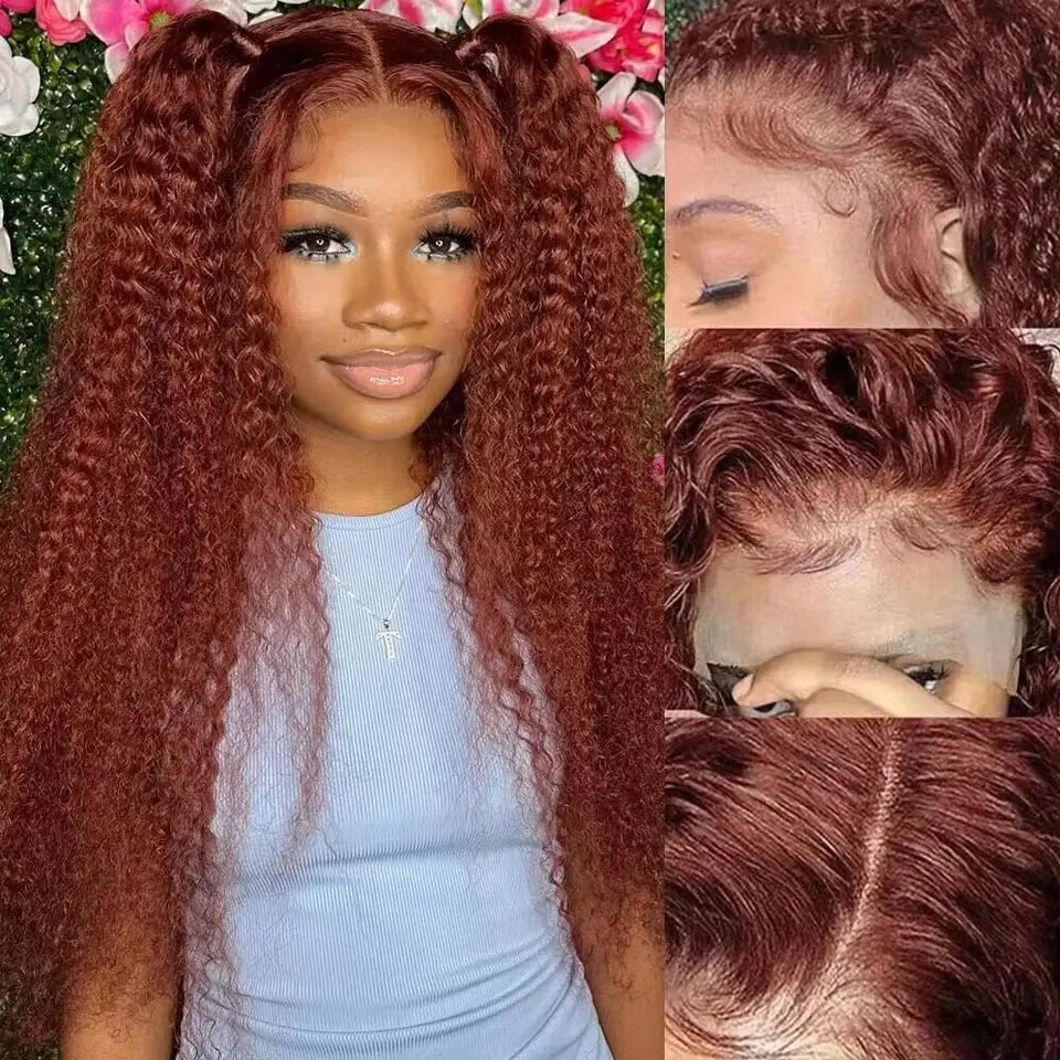 Mary jane Reddish Brown Deep Curly Lace Wigs