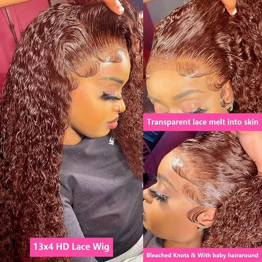 Mary jane Reddish Brown Deep Curly Lace Wigs