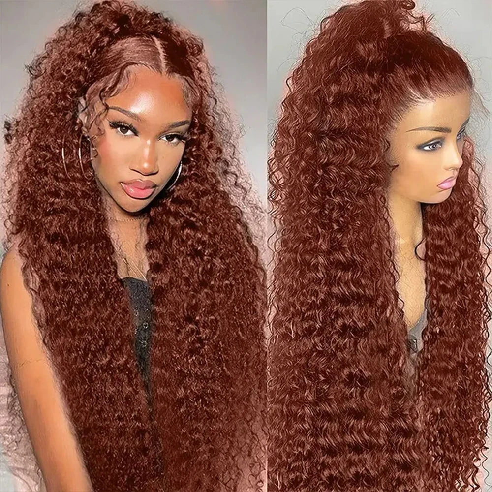 Mary jane Reddish Brown Deep Curly Lace Wigs