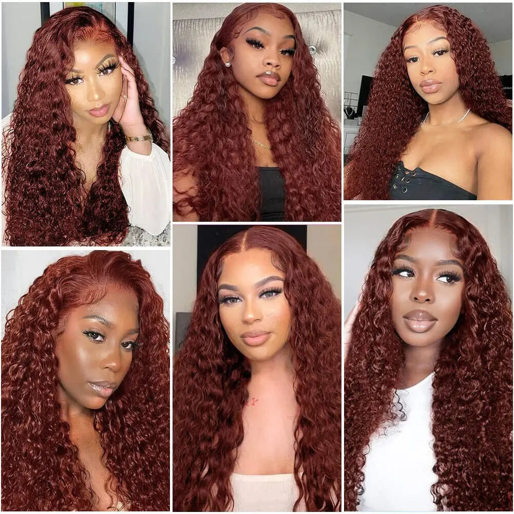 Mary jane Reddish Brown Deep Curly Lace Wigs