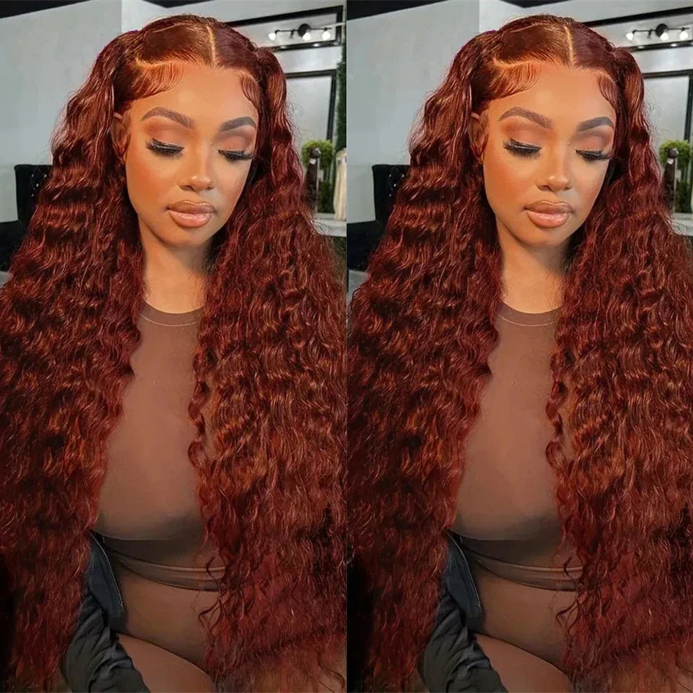 Mary jane Reddish Brown Deep Curly Lace Wigs